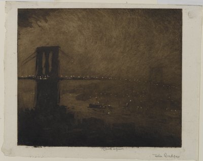 Puente de Brooklyn de noche, 1922 de Joseph Pennell