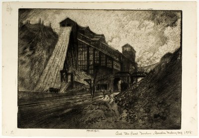Carbón - El gran plano inclinado, planta de trituración, Mahanoy City de Joseph Pennell