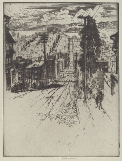 Bajando y Subiendo las Colinas hacia la Bahía, San Francisco de Joseph Pennell