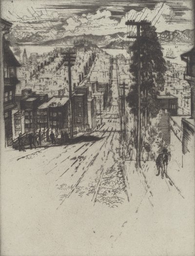 Bajando y subiendo las colinas hacia la bahía, San Francisco, 1912 de Joseph Pennell
