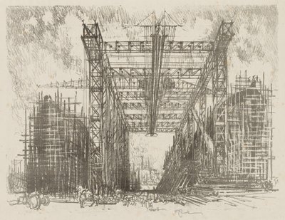 Trabajo de guerra inglés: El andamio (un astillero mercante) de Joseph Pennell