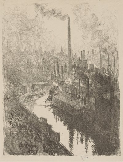 Trabajo de guerra inglés: La gran chimenea, el parque de motores de Joseph Pennell