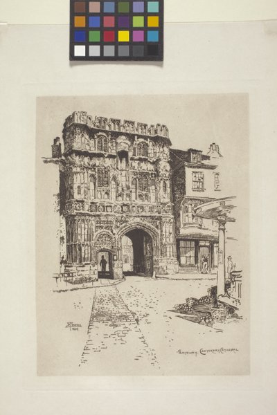 Gateway, Canterbury Cathedral (aguafuerte sobre papel india, chine collé) de Joseph Pennell