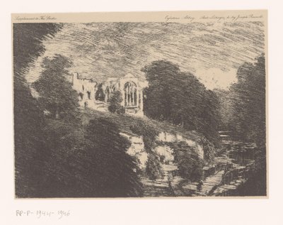 Vista de Egglestone Abbey, vista desde los Tees Abadía de Eglistone (título sobre el objeto) de Joseph Pennell