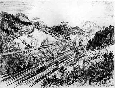 El corte en Las Cascadas, lámina XII de El Canal de Panamá por Joseph Pennell, 1912 de Joseph Pennell