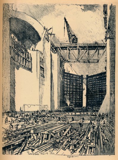 Colocación del Piso de la Esclusa Pedro Miguel, 1912 de Joseph Pennell
