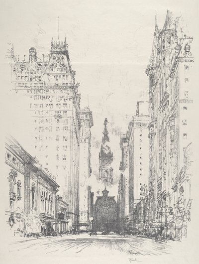 Mirando hacia Broad Street desde Spruce Street, 1912 de Joseph Pennell