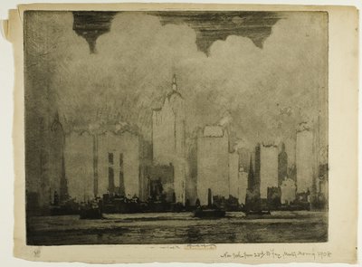 N.Y. desde 23rd St. Ferry-In the Mist of a Morning de Joseph Pennell