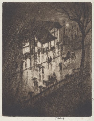 Noche lluviosa, tiendas de Charing Cross de Joseph Pennell