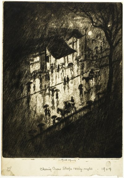 Noche lluviosa, Tiendas de Charing Cross de Joseph Pennell