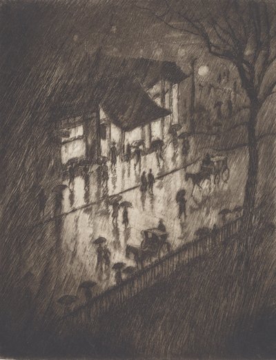 Noche lluviosa, tiendas de Charing Cross, 1903 de Joseph Pennell