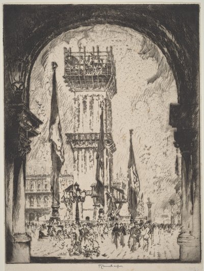 Reconstrucción del Campanile, Venecia, n.º I de Joseph Pennell