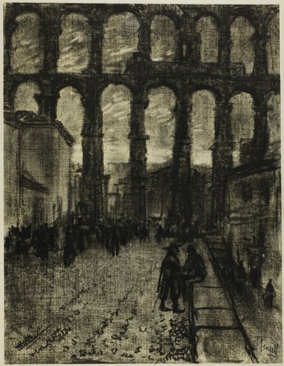 Segovia, el acueducto desde el mercado de Joseph Pennell