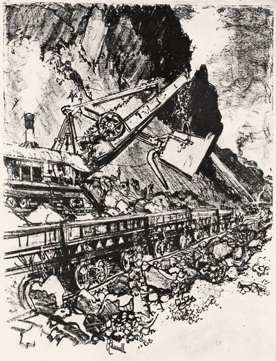 Trabajo con pala de vapor: corte de Culebra, lámina XIV de El Canal de Panamá por Joseph Pennell, 1912 de Joseph Pennell