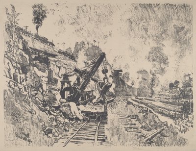 Excavadora a vapor trabajando en el corte de Culebra de Joseph Pennell