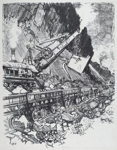 Excavadora a vapor en el corte de Bas Obispo de Joseph Pennell