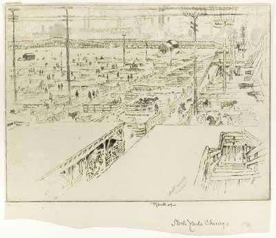 Corrales de ganado, Chicago de Joseph Pennell