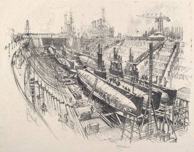 Submarinos en dique seco de Joseph Pennell