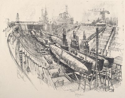 Submarinos en dique seco de Joseph Pennell