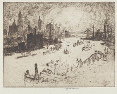 Atardecer, desde el Puente de Williamsburg de Joseph Pennell