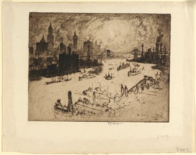 Atardecer desde el Puente de Williamsburg de Joseph Pennell