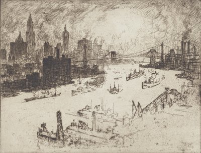 Atardecer desde el puente de Williamsburg de Joseph Pennell