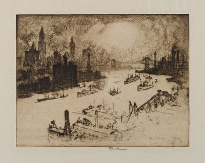 Atardecer desde el Puente de Williamsburg, 1915 de Joseph Pennell