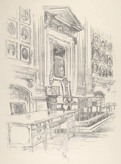 Mesa y silla, sala de los firmantes, Independence Hall de Joseph Pennell