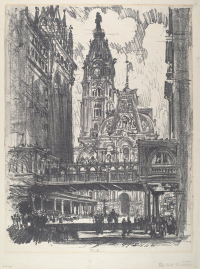 El Ayuntamiento y el Puente sobre la Calle del Mercado de Joseph Pennell