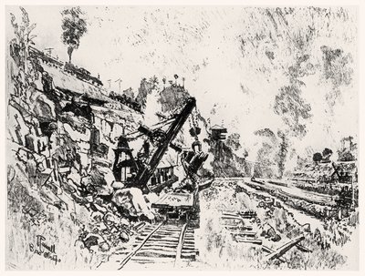 El corte en Bas Obispo, lámina XI de El Canal de Panamá por Joseph Pennell, 1912 de Joseph Pennell
