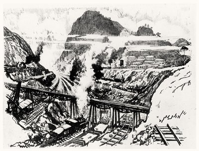 El corte en Paraíso, lámina XVI de El Canal de Panamá por Joseph Pennell, 1912 de Joseph Pennell