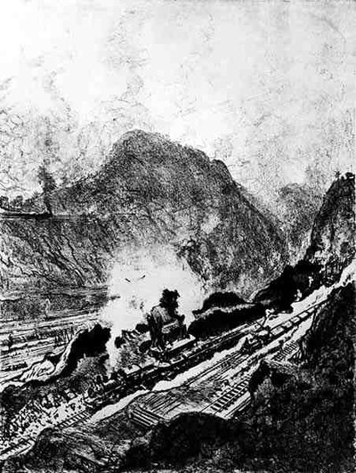 El corte desde Culebra, lámina XIII de El Canal de Panamá por Joseph Pennell, 1912 de Joseph Pennell