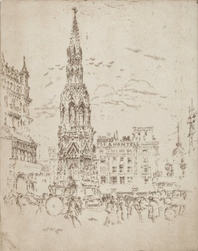 La cruz de Elinor, frente a la estación de tren de Charing Cross de Joseph Pennell