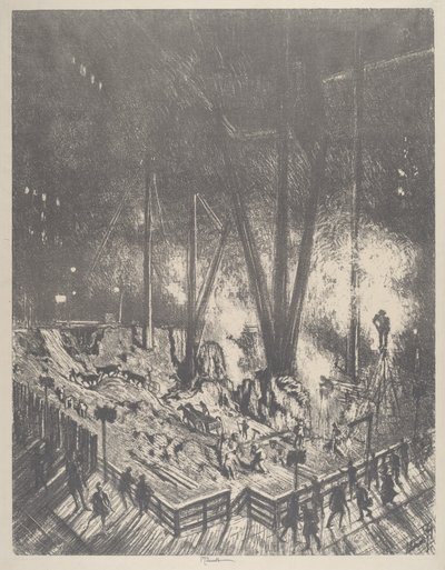 Los cimientos, construyendo un rascacielos, 1910 de Joseph Pennell