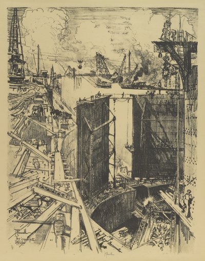La Puerta de Guardia, Esclusa de Gatún, 1912 de Joseph Pennell