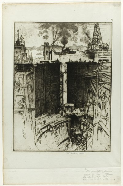La puerta de guardia, esclusa de Gatún, Panamá de Joseph Pennell