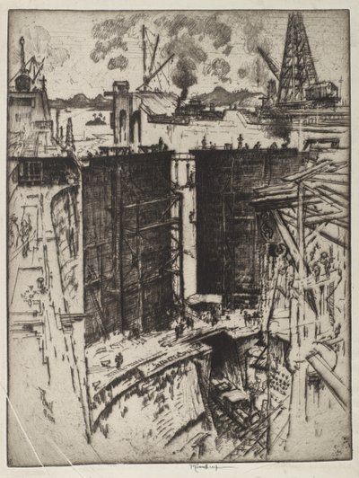 La Puerta de Guardia, Esclusa de Gatún, Panamá, 1912 de Joseph Pennell