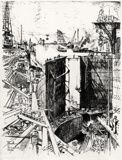La puerta de guardia en Gatun, lámina V de El Canal de Panamá por Joseph Pennell, 1912 de Joseph Pennell