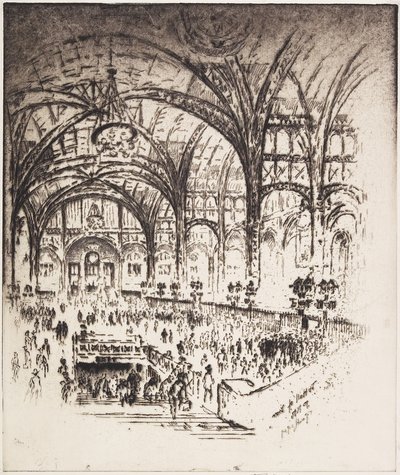 El Salón de Hierro, Estación de Pensilvania, Nueva York, 1919 de Joseph Pennell