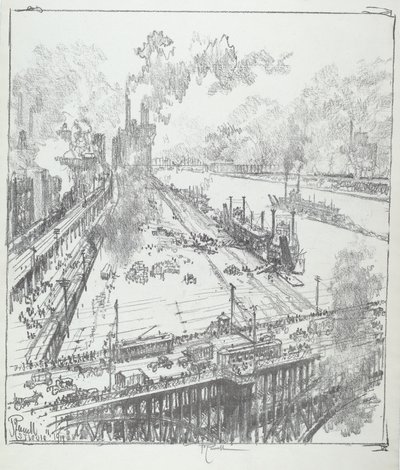 El Malecón desde el Puente Eads, St. Louis de Joseph Pennell