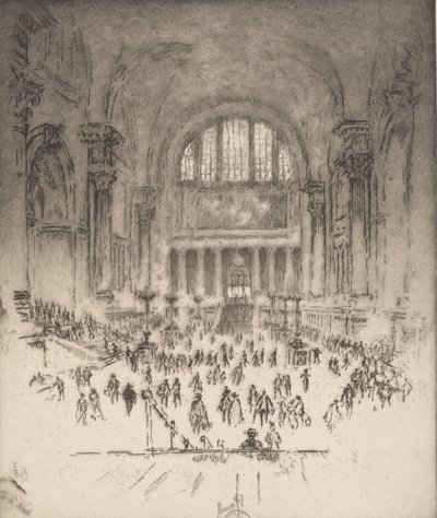 El Salón de Mármol, Estación de Pensilvania, Nueva York de Joseph Pennell