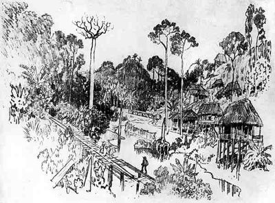 El pueblo nativo, lámina IX de El Canal de Panamá por Joseph Pennell, 1912 de Joseph Pennell