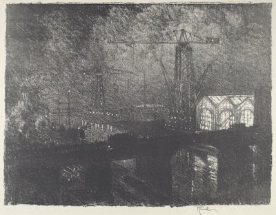 Las tiendas de noche, cambio de turnos, 1916 de Joseph Pennell