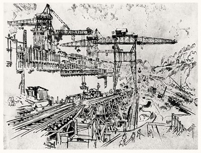 Las paredes de la esclusa de Miraflores, lámina XXIII de El Canal de Panamá por Joseph Pennell, 1912 de Joseph Pennell