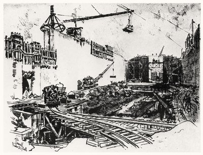 Las paredes de Pedro Miguel, lámina XX de El Canal de Panamá por Joseph Pennell, 1912 de Joseph Pennell
