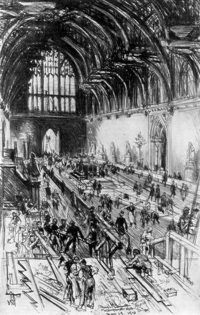 Los obreros en posesión, Westminster Hall, Londres, 1910 de Joseph Pennell