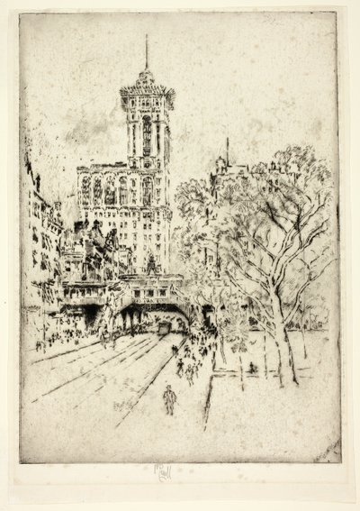 Edificio Times y la calle 42 de Joseph Pennell