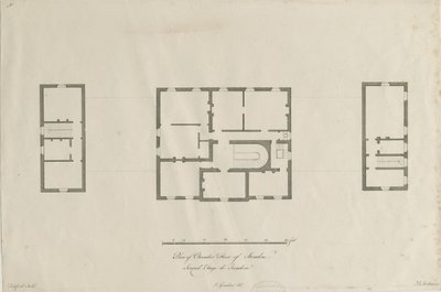 Sandon Hall - Plano del piso de la cámara: grabado, nd [1769-1771] de Joseph Pickford