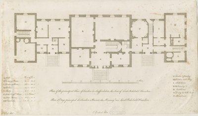 Sandon Hall - Plano del Piso Principal: grabado, nd [1769-1771] de Joseph Pickford