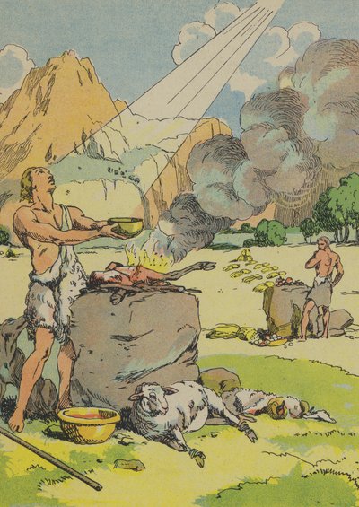 Abel haciendo un sacrificio a Dios (litografía en color) de Joseph Porphyre Pinchon